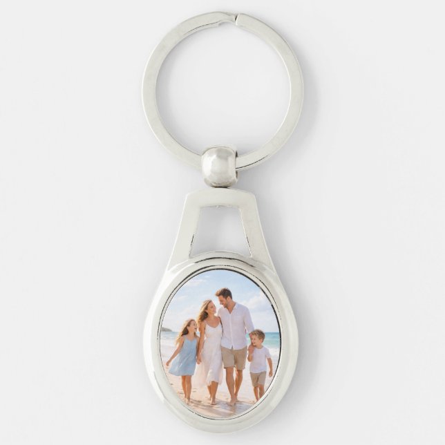 Custom Personalized Family Photo Ovalt Silverfärgad Nyckelring (Framsidan)