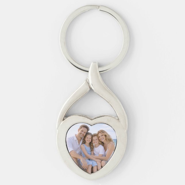 Custom Personalized Family Photo Twisted Heart Silverfärgad Nyckelring (Framsidan)