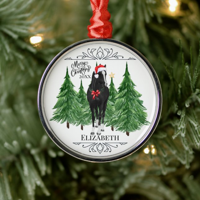 Custom Personalized Horse Watercolor Christmas Julgransprydnad Metall (Träd)