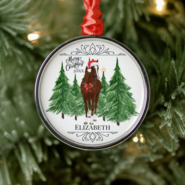 Custom Personalized Horse Watercolor Christmas Julgransprydnad Metall (Träd)