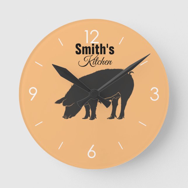 Custom Personalized Kitchen Vintage Pig Logo Rund Klocka (Framsida)