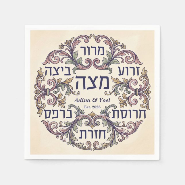Custom Pesach Hebrew Seder Plate Passover Decor Pappersservett (Framsidan)