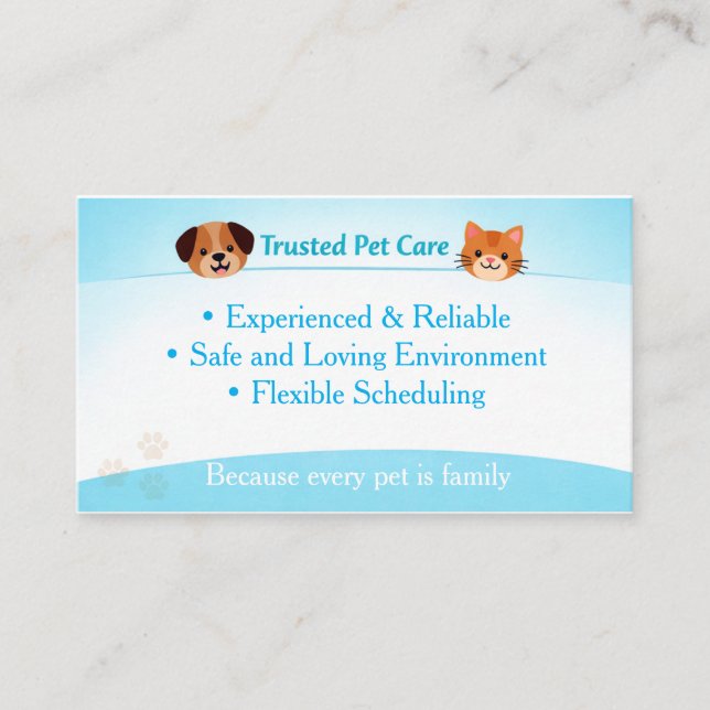 Custom Pet Care | Pet Sitter Dog Walker Visitkort (Framsida)