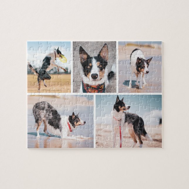 Custom Pet Dog Photo Collage Jigsaw Puzzle Pussel (Horisontell)