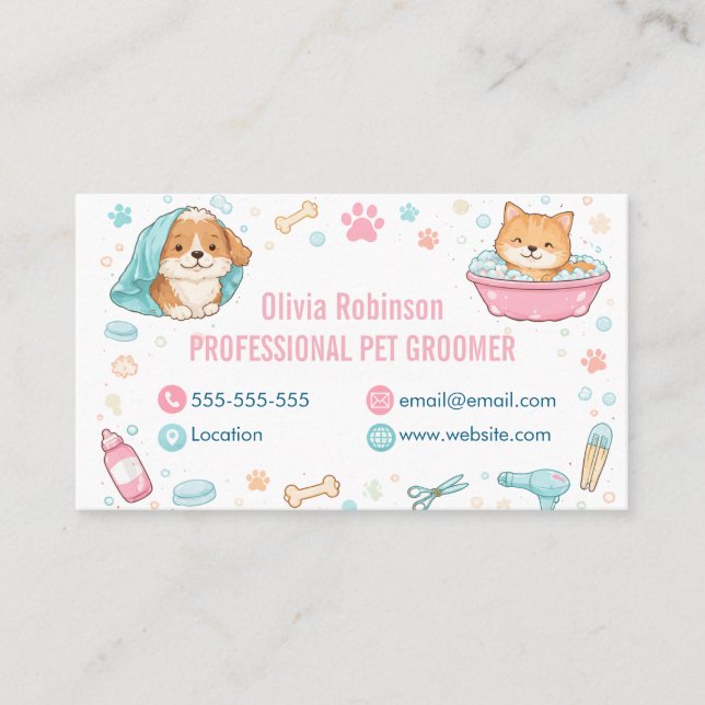 Custom Pet Groomer Business Card  Visitkort (Framsida)