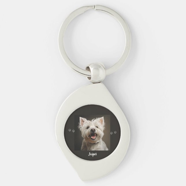 Custom Pet Keychain Using Your Photo & Name Swirl Silverfärgad Nyckelring (Framsidan)