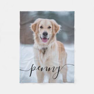 Custom Pet Name Photo Blanket | Elegant Script Dog Fleecefilt