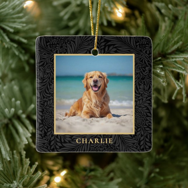 Custom Pet Name Photo Botanical Holiday Julgransprydnad Keramik (Träd)