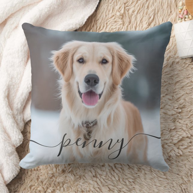 Custom Pet Name Photo Elegant Script Dog Kudde (Filt)
