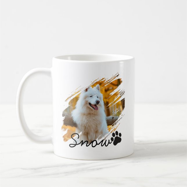 Custom Pet Photo & Name Modern Brushstroke Mug Kaffemugg (Vänster)