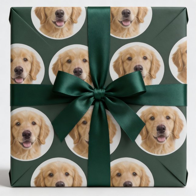 Custom Pet Photo | Personalized Forest Green Gift  Presentpapper (Skapare uppladdad)
