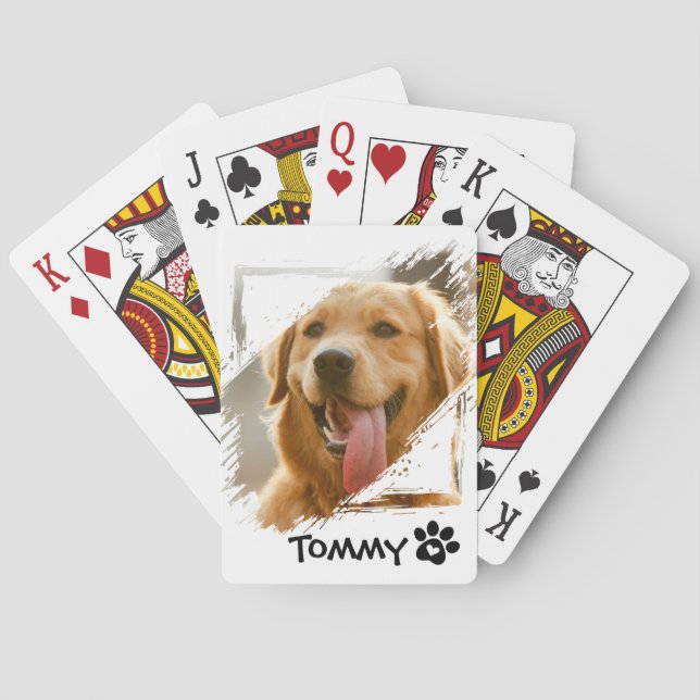 Custom Pet Photo Playing Cards with Name – White  Casinokort (Baksidan)