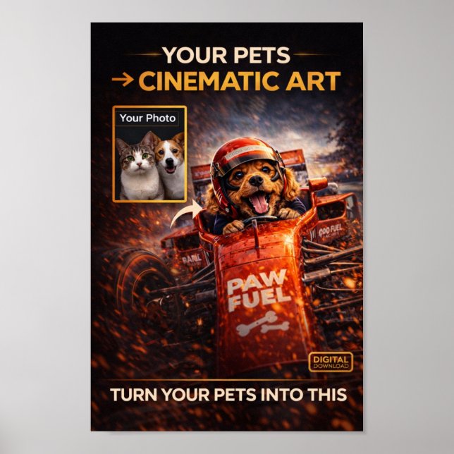 Custom Pet Portrait From Photo – Cinematic Pet Art Poster (Framsidan)