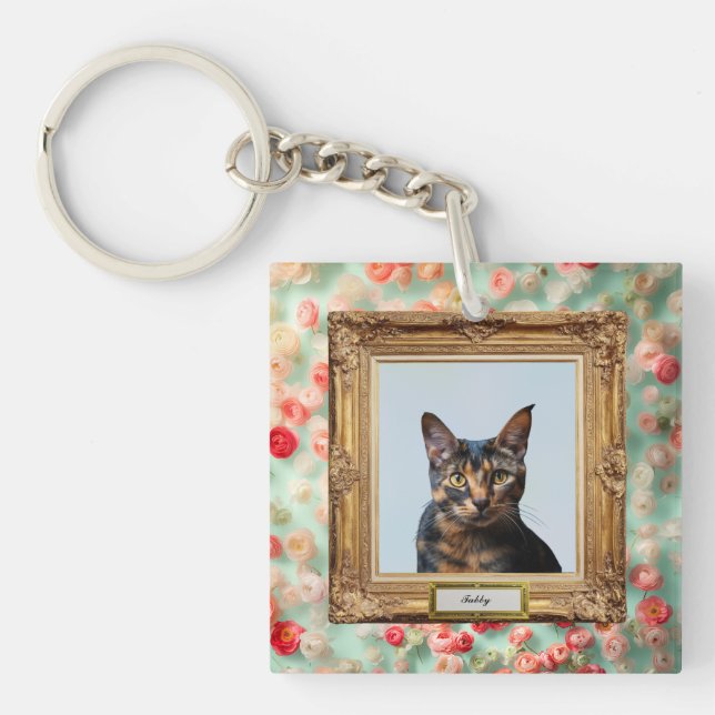 Custom Pet Portrait Key Holder – Cat in a Frame (Framsidan)