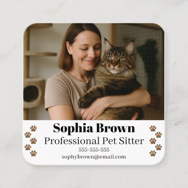 Custom Pet Sitter Business Card with Photo  Fyrkantigt Visitkort (Framsida)