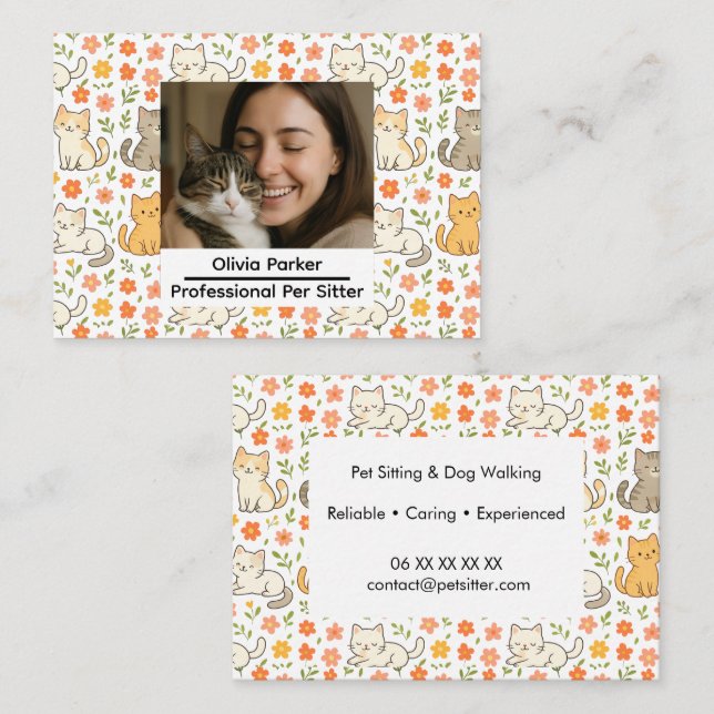 Custom Pet Sitter Business Card with Photo Visitkort (Fram/baksida)