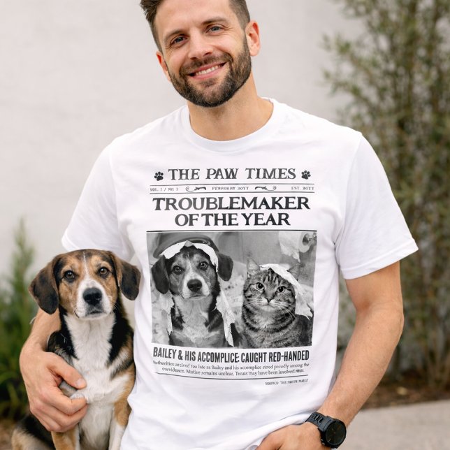 Custom Pet Troublemaker of the Year Dog Newspaper T Shirt (Custom Pet Troublemaker of the Year Dog Newspaper T-Shirt)