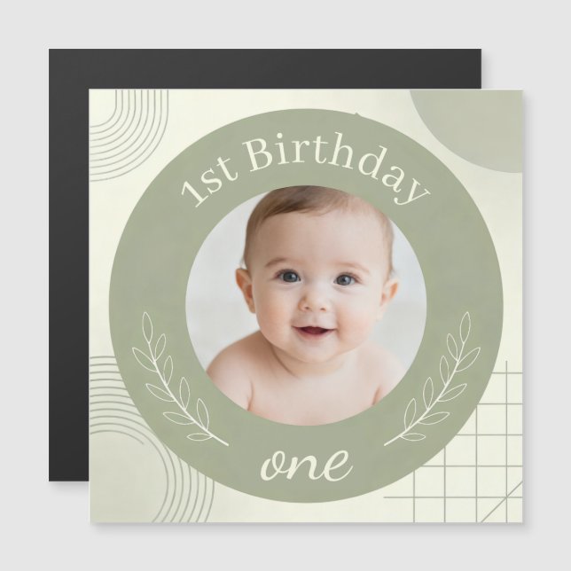 Custom Photo 1st Birthday - Personalized Magnetic  Magnetisk Inbjudningskort (Fram/baksida)