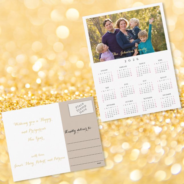 Custom Photo 2026 Calendar Christmas New Years Helg Vykort (Custom Photo 2026 Calendar Christmas New Years Holiday Postcard)