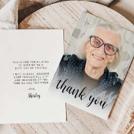Custom Photo 90th Birthday Party Black Script Tack Kort