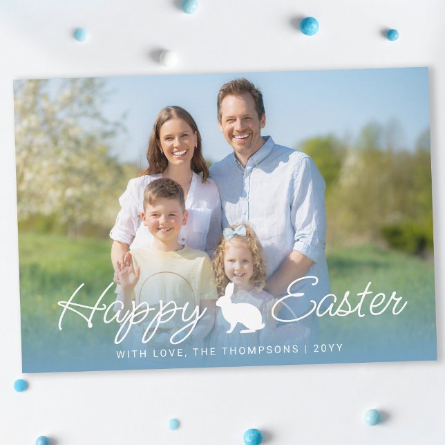 Custom Photo And Blue Gradient With Bunny Easter Kort (Skapare uppladdad)