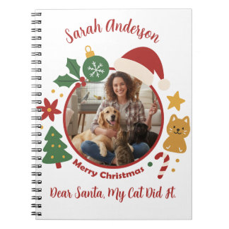 Custom Photo and Name Christmas Gift For Cat Lover Anteckningsbok