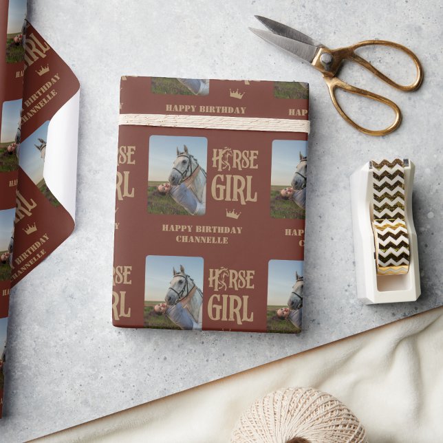Custom Photo and Name Horse Girl Wrapping Paper Presentpapper (Custom Photo and Name Horse Girl Wrapping Paper)