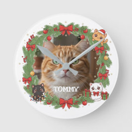 Custom Photo and Pet Name Christmas Rund Klocka