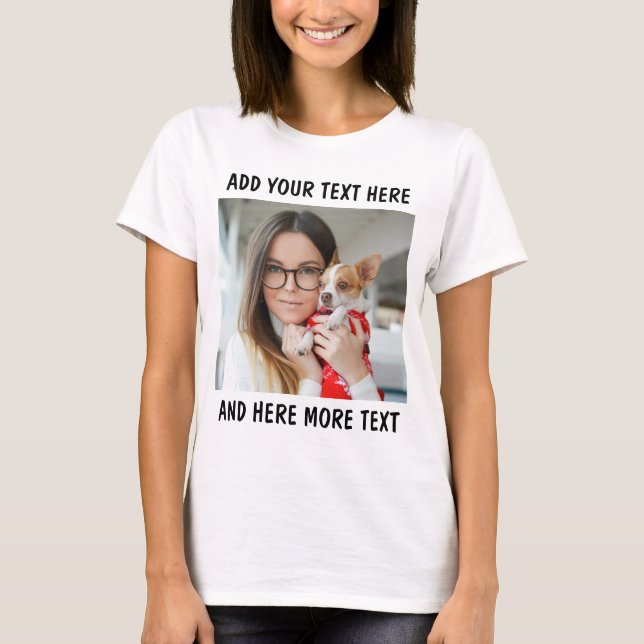 Custom Photo and Text Women White T Shirt (Framsida)