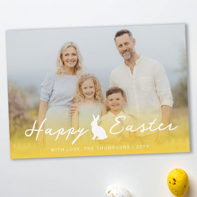 Custom Photo And Yellow Gradient With Bunny Easter Kort (Skapare uppladdad)