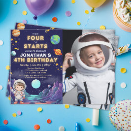 Custom Photo Astronaut 4th Birthday Boy Inbjudningar
