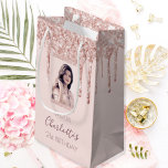 Custom photo birthday rose gold glitter pink<br><div class="desc">A gift bag for a girly and glamorous 21st (or any age) birthday. A faux rose gold background with an elegant faux rose gold glitter drips, paint drip look. The text: The name is written in dark rose gold with a modern hand lettered style script. Tempate for a date and...</div>