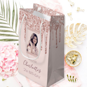 Custom photo birthday rose gold glitter pink