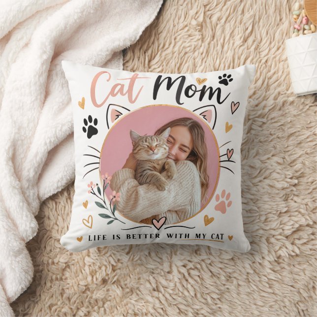 Custom Photo Cat Mom Throw Pillow Kudde (Filt)