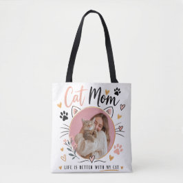 Custom Photo Cat Mom Tote Bag Tygkasse