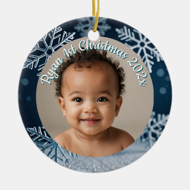 custom photo Christmas snowflake ceramic ornament (Framsidan)