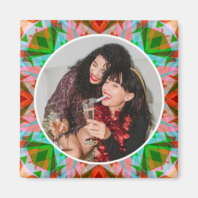 Custom Photo Christmas Star Red Green Family Gift Magnet (Framsidan)