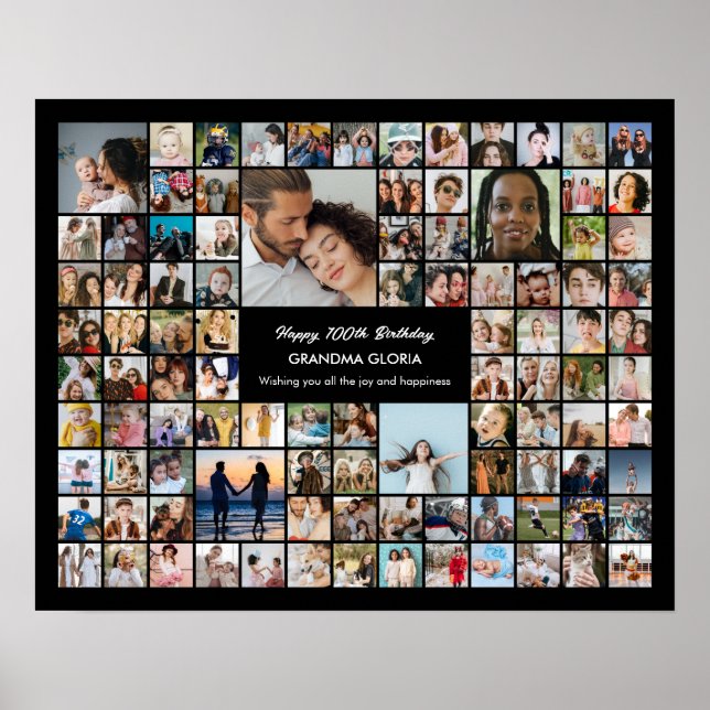 Custom Photo Collage 100 Pictures 100th Birthday Poster (Framsidan)