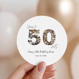 Custom Photo Collage 50th Birthday Party Stickers Runt Klistermärke