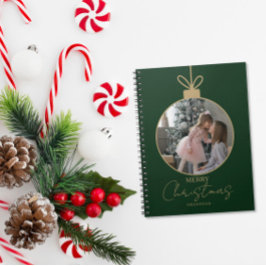 custom photo collage Merry Christmas bauble Anteckningsbok