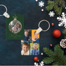 custom photo collage Merry Christmas bauble Nyckelring