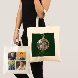 custom photo collage Merry Christmas bauble Tygkasse