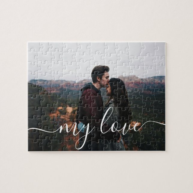 Custom Photo Couple Romantic Script Keepsake Pussel (Horisontell)