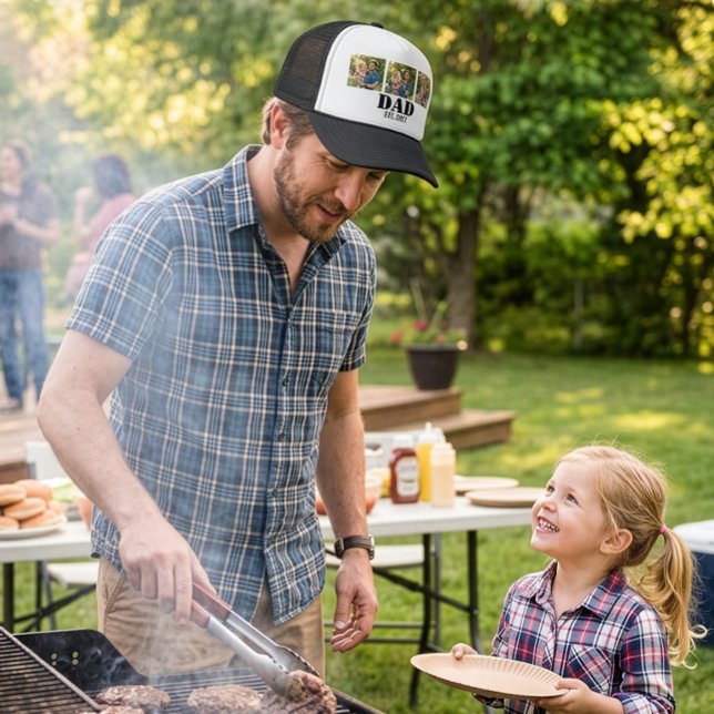 Custom Photo Dad Established Minimal Typography Keps (Custom Photo Dad Established Trucker Hat | Minimalist Typography Father's Day Gift)