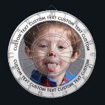 Custom Photo Dartboard & Text - WHITE Surround Darttavla<br><div class="desc">Custom Photo Dartboard template with personalized text and WHITE round photo framing surround (other color surrounds available in store). Your face on a dartboard. One click personalize upper and lower text plus replace image, or full customization via Edit Screen. Regulation size with metal frame and 6 brass darts (Stars and...</div>