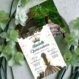 Custom Photo Emerald Green Quinceañera Invite Inbjudningar