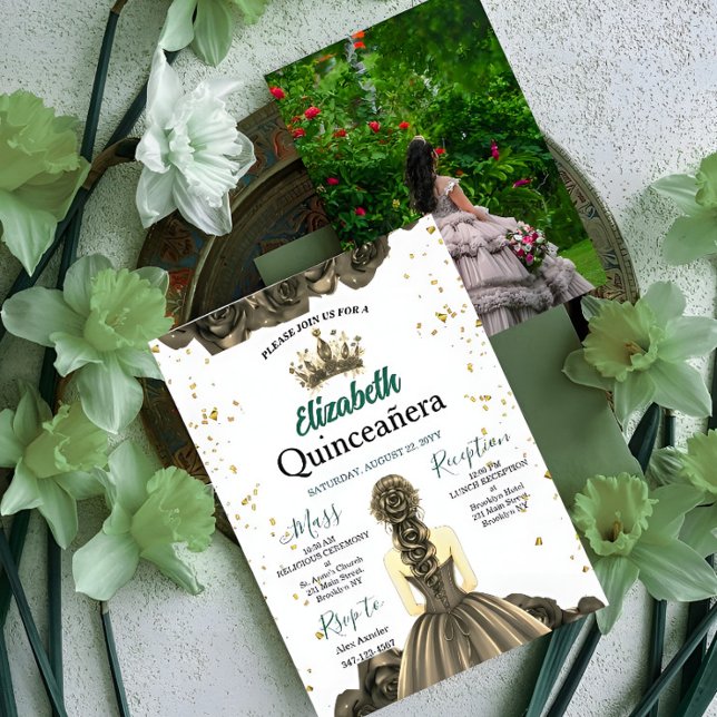Custom Photo Emerald Green Quinceañera Invite Inbjudningar (Skapare uppladdad)
