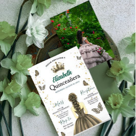 Custom Photo Emerald Green Quinceañera Invite Inbjudningar