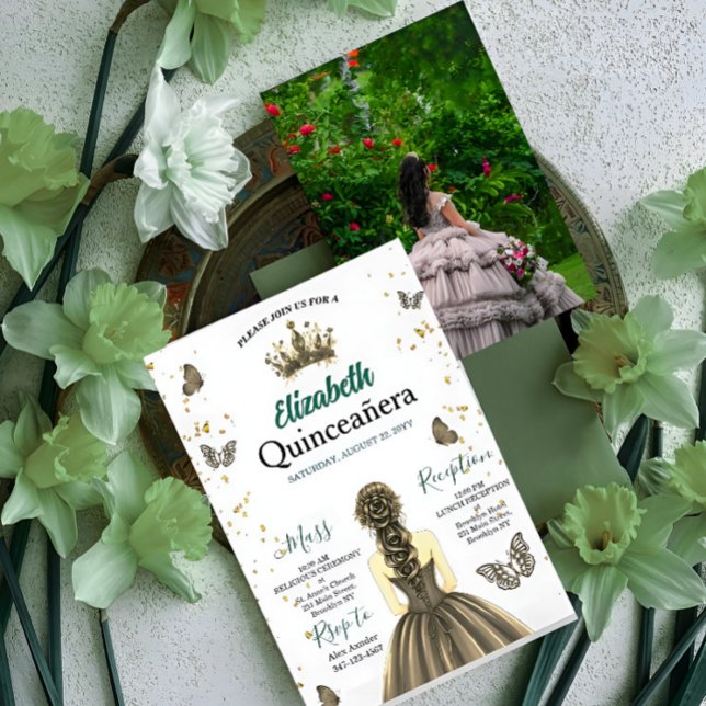 Custom Photo Emerald Green Quinceañera Invite Inbjudningar (Skapare uppladdad)