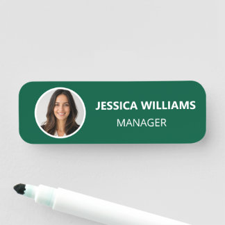 Custom Photo Employee Magnetic Safety Pin Green Namnbricka